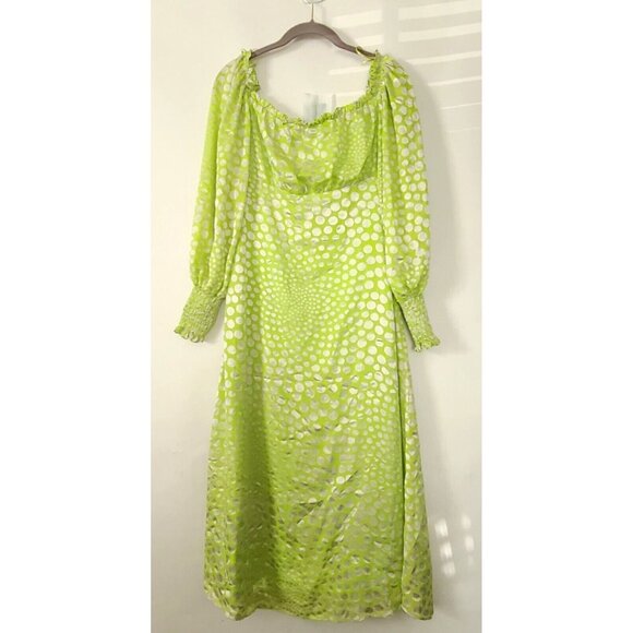 Anthropologie x Exquise Meryl Midi Dress Balloon Slv Sz S Lime Green NWT $218 - Picture 4 of 14